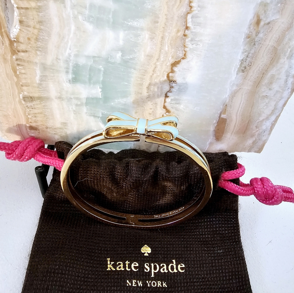 Kate Spade EUC New York Teal Enamel Double bow Bangle Bracelet🩵♠️ $25
